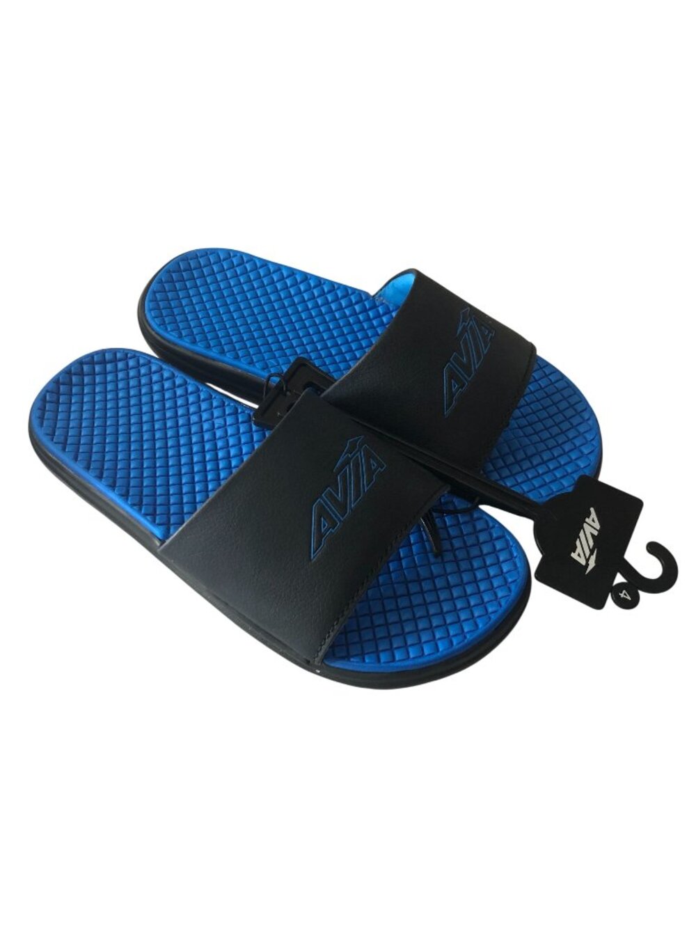 Avia Kids Dual-Density Slide Sandals Black Blue Textured Footbed 5
